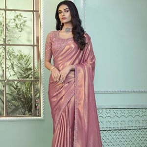 Sari en soie de créateur exclusif avec belle bordure de travail de séquence de broderie de haute qualité pour la fête de mariage porter le style pakistanais - Product Image 1