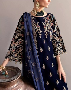 Shalwar Kameez de marque très vendu, ensemble de 3 pièces pour femmes, en soie georgette, broderie, imprimé de pierres, longueur au sol, coupe ample, tenue de soirée - Product Image 2