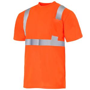 T-shirt de sécurité pour hommes haute visibilité orange fluorescent avec bandes réfléchissantes Tissu en maille respirante certifié pour la construction Chemise pour hommes - Product Image 3
