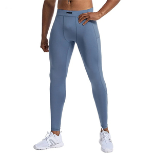 New Design Men's Compression Pants Mid Waist Solid Pattern Yoga Workout Tight <b>Leggings</b> Back <b>Pocket</b> Spandex/Polyester Material - Product Image 1