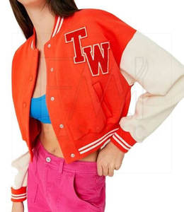 Personalizable de las mujeres Slim Fit acolchado prendas de vestir de algodón chaquetas lavables de manga larga Letterman diseño Color sólido de lana impresa - Product Image 4