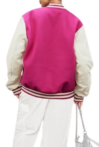 Venta al por mayor Vintage Turn-Down Collar Plain 2025 Street College personalizado béisbol mujer Varsity chaqueta - Product Image 6