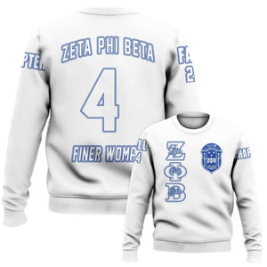 Zeta Phi เสื้อสเวตเตอร์คอกลมปักลายสำหรับผู้หญิงรุ่นเบต้าเสื้อสเวตเตอร์คอกลมสีฟ้า1920กรีกบริการ OEM - Product Image 6