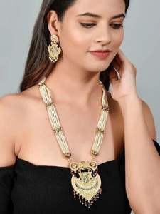 <b>Indian</b> Gold Plated AD CZ Long Ranihar Gold Plated <b>Necklace</b> Jewelry <b>Set</b> Party Wear for Girls Women - Product Image 3