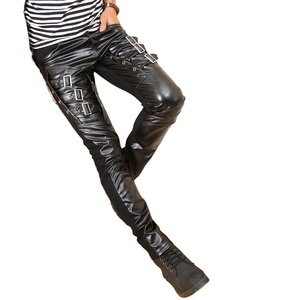 Top Brand Arrival Mens Korean Gothic Punk Fashion Canvas Fabric Eco-Friendly Waterproof Faux Leather Pants <b>Drawstring</b> <b>Trousers</b> - Product Image 6