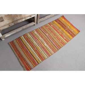 Alfombra Turca de 2.1x5 pies, Alfombra Kilim Vintage, Alfombra de Lana con Diseño Floral Rojo - Product Image 3