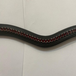 <b>Top</b> Grain Cowhide Wave Shape Leather Horse brow band Empty Channel Inlaid with Large 1 Row of Purple <b>Crystals</b> Rhinestones Bling - Product Image 3