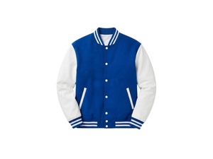Chaqueta Varsity Azul y Blanca de Lujo Personalizada para Hombre, Chaqueta Varsity con Mangas de Cuero y Letras Bordadas, Manga Regular con Botones - Product Image 2