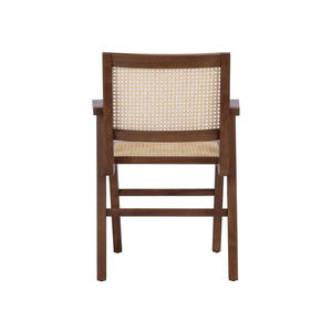 Modern Arm Dining <b>Chair</b> with Solid Teak Wood Frame and Woven Natural <b>Rattan</b> Seat Backrest for Apartment and Indoor/Outdoor Use - Product Image 5