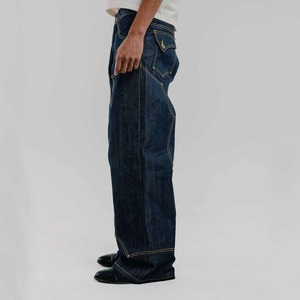 Jeans en denim baggy brut non lavé avec fermeture éclair et bouton, double genouillère, fabriqué par [Nom du fabricant] - Product Image 2