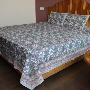 Handmade Hand Block Printed Bedsheet Cotton Cambric Bedding Set with <b>Pillow</b> Covers Bohemian Bedspread At Factory Price - Product Image 1