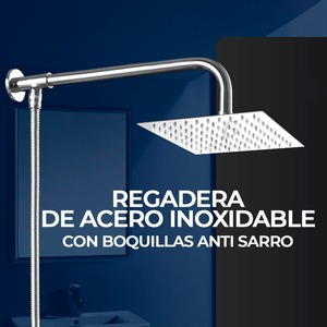 Soffione Doccia Quadrato Contemporaneo a Doppia Maniglia in Acciaio Inox 304, Termostatico, Superficie Spazzolata, Getto Massaggiante Delicato - Product Image 4