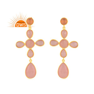 Pendientes colgantes de piedras preciosas de Calcedonia Rosa chapados en oro de 18 quilates de plata esterlina de la mejor calidad, fabricante de joyería fina Demi - Product Image 1