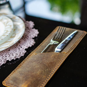 Porte-couverts fait main de luxe en cuir pleine fleur écologique pour organisateur de salle à manger de restaurant LRCH-0014 - Product Image 1