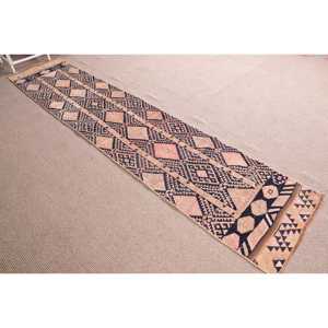 Alfombra Vintage de 2.2x11 pies, Alfombra Turca con Diseño Floral Azul - Product Image 3