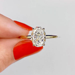 แหวนหมั้นเพชรโมอิส3 CT ดีไซน์แบบคลาสสิกเรียบง่ายดีไซน์กรงเล็บสี่อันสำหรับ925ทรงรีสีเงินแบบวงตรงใบรับรอง - Product Image 5