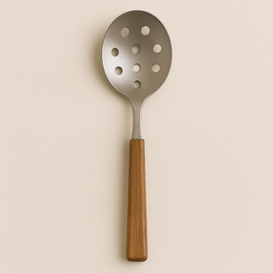 Cuillère à fente moderne en acier inoxydable de qualité supérieure Ustensile de cuisine ergonomique à manche en bois pour la cuisine et les fêtes - Product Image 6