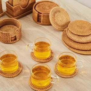 Assiette en osier écologique, tapis de boisson réutilisable fait à la main, décoration de cuisine durable, fleur classique, fabriqué au Vietnam - Product Image 1