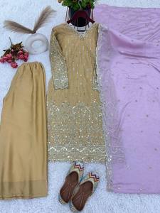 Latest Designer Pure Heavy Chinon Silk Embroidery Seqence Work <b>Kurti</b> Set by FabZone - Product Image 5