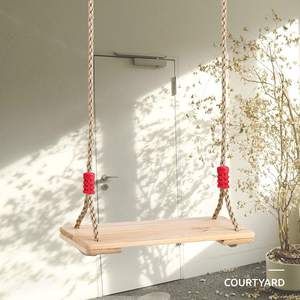 Siège de balançoire en bois suspendu avec sangles d'arbre de connexion pour aire de jeux extérieure, jardin, cour, terrasse, terrasse, arrière-cour - Product Image 2
