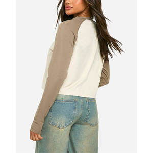 T-shirts pour femmes 100% coton de haute qualité dames O cou séchage rapide respirant conception unie t-shirts à manches longues - Product Image 5