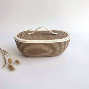 Panier de rangement tissé en corde de coton pur le plus vendu avec couvercle robinet en cuir taille personnalisée pour la décoration de bureau à domicile panier d'utilisation déco - Product Image 2