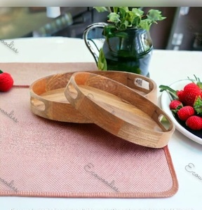 Asas redondas de bambú para servir bebidas, té, postre, cena, plato de desayuno, organización de almacenamiento para uso en el baño - Product Image 4