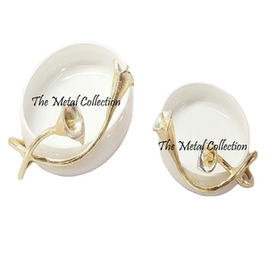 Bol à tremper décoratif moderne pour la maison, la fête de mariage, décor de plat à tremper couleur blanc et or, bols de service en métal au Design moderne - Product Image 6