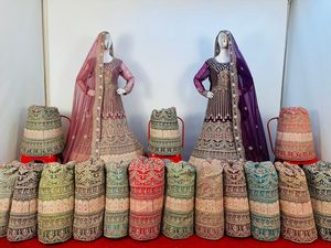 Bridal Twinkle Net Gown Indian <b>Clothes</b> Wedding Embroidered Adults Multi Work 16 Gorgeous Colors Includes Suit Salwar Kameez - Product Image 4
