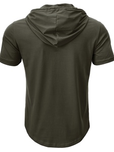 Sweat à capuche personnalisé à manches courtes pour hommes avec impression numérique 100% polyester teint uni pour les entraînements de gym - Product Image 4