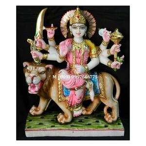 Nueva escultura de mármol blanco de Durga Mata en posición sentada sobre un león, de última producción, calidad de exportación de alta gama, para regalo y decoración. - Product Image 1