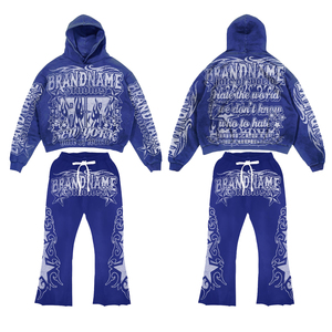 Ensemble sweat-shirt et pantalon de survêtement personnalisé en molleton français de luxe de qualité supérieure, 100% coton, imprimé vintage sur toute la surface - Product Image 2