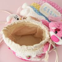 Sac seau et porte-monnaie en crochet faits main, motif dessin animé, cadeau pour femmes et enfants, avec design ours fraise et chaton, sac à bandoulière