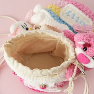 Handmade Crochet Cartoon Bucket <b>Bag</b> and <b>Coin</b> Purse Ladies and Kids' Gift with Strawberry Bear and Kitty Design Shoulder <b>Bag</b> - Product Image 2