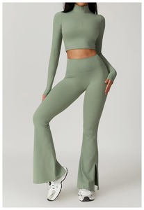 2PCS Yoga <b>Set</b> Women's Fitness Long Sleeve Zipper T Shirt <b>Top</b> High Waist Leggings <b>Short</b> Sport Suit Running Sportswear Tracksuits - Product Image 4