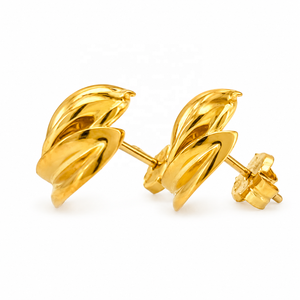 ต่างหูแบบติดหูทรงโดมลายริบบิ้นทองคำแท้ 14k 585 ยี่ห้อ JJBRAVO สำหรับผู้หญิง เครื่องประดับคุณภาพสูง ได้รับการประเมินจากผู้เชี่ยวชาญบุคคลที่สาม - Product Image 4