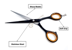 Tijeras de peluquería de acero inoxidable negro profesional, herramienta de belleza afilada con tornillo ajustable - Product Image 4