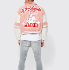 Chaqueta universitaria de lana con logotipo personalizado para ropa de calle y béisbol Chaqueta universitaria de calle transpirable con relleno de algodón de invierno - Product Image 6