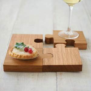 Solid Black <b>Walnut</b> Wood Coaster Set Jigsaw Puzzle Shaped Interlocking Drink Mat <b>Table</b> Surface Protection For Home Bar Cafe Gifts - Product Image 5