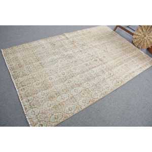 Alfombra Turca de 4.7x7.2 pies, Alfombra Vintage, Alfombra de Lana con Diseño Floral Beige y Azul - Product Image 3