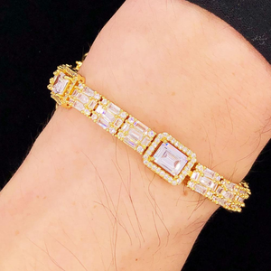 Popular fino 14K oro redondo y Baguette corte Hip Hop Moissanite diamante para hombres y mujeres pulseras - Product Image 1