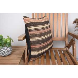 Almohada Kilim de lana marrón de 18x18 pulgadas, cojín estampado esponjoso Vintage para sofá, ropa de cama, portátil de Navidad con relleno de plumas - Product Image 2