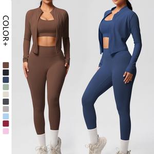 Ensemble de vêtements de yoga 3 pièces sans couture pour femmes vêtements de fitness de gymnastique à séchage rapide à haute élasticité pour la course à pied - Product Image 6