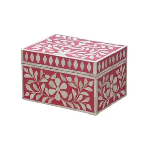 Boîte à bijoux rose à incrustation d'os, articles cadeaux et promotionnels/décoration de la maison/boîte de rangement provenant de l'inde par des objets artisanaux de qualité