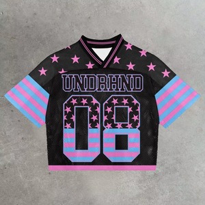 Nouvel été personnalisable Varsity T-shirt à la mode col en v T-shirts décontractés grande taille t-shirts graphique Varsity Jersey pour hommes - Product Image 5