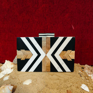 Handcrafted Resin and Wooden Inlay Box Clutch <b>Bag</b> with Bold Chevron Geometric Design Luxury Evening <b>Party</b> Handbag - Product Image 4
