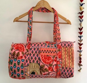 Bolsa de Lona de Algodón de Lujo Hecha a Mano con Estampado de Bloques en Tono Melocotón, con Cierre, Gran Capacidad, Duradera, para Deporte, Viajes, Gimnasio, Yoga, Acolchada - Product Image 1