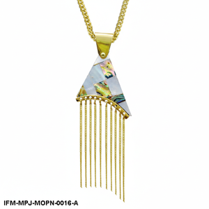 Collar con Colgante de Flecos Geométricos Hechos a Mano con Madreperla, Collar con Borla Triangular con Incrustaciones Chapadas en Oro para Mujer - Product Image 4