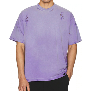 Nueva camiseta de lavado ácido con impresión personalizada con camiseta de lavado ácido de color púrpura sólido completo Camisetas de ajuste cuadrado de gran tamaño - Product Image 2