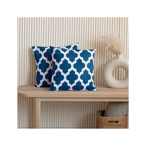 Cojín Artesanal de 20x20 Pulgadas, 100% Algodón, Azul, Bordado en Dobby, con Tintes Ecológicos, para Suministro al por Mayor, Envío Rápido y Compradores Globales - Product Image 1